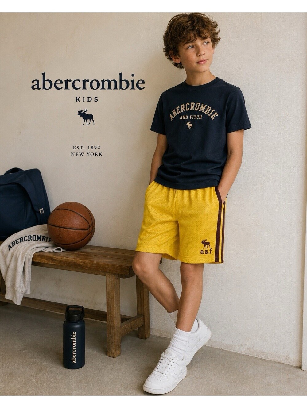 Abercrombie Kids Yellow Mesh Athletic Shorts Size Small S 7/8 Moose Logo Y2K